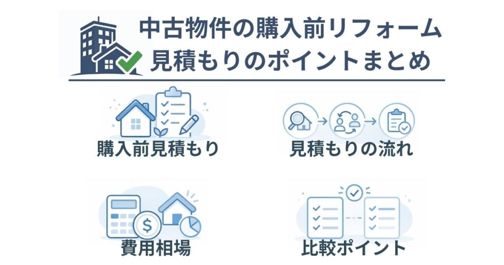 中古物件の購入前リフォーム見積もりの流れと費用相場を整理したまとめ図解
