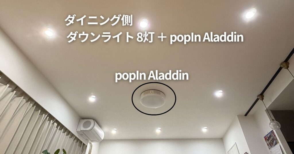 ダイニング側のダウンライト写真