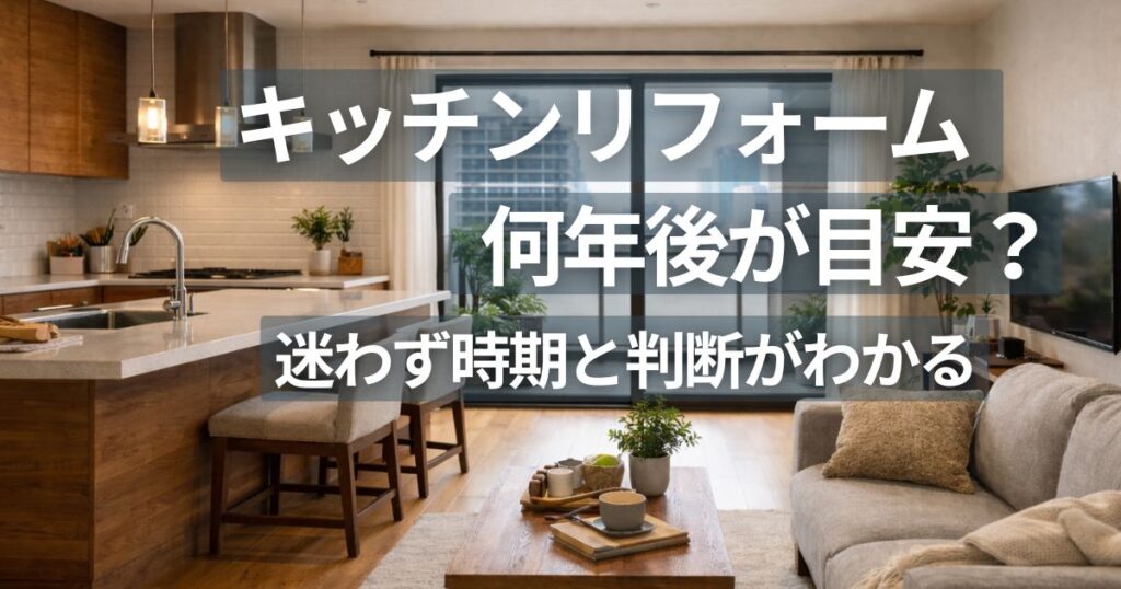 マンションのリフォーム後をイメージした対面キッチン中心の明るいLDK空間