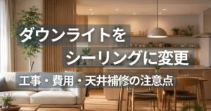 ダウンライトから引っ掛けシーリングへ変更したマンションリビングの照明イメージ