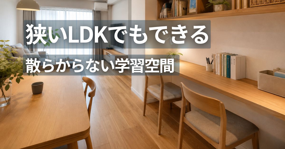 狭いマンションLDKに設置した壁付けカウンター型のリビング学習スペース