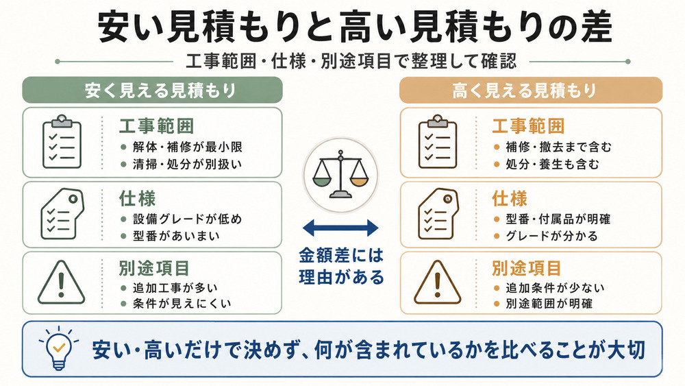 リフォーム見積もりの金額差につながる工事範囲や仕様の違い