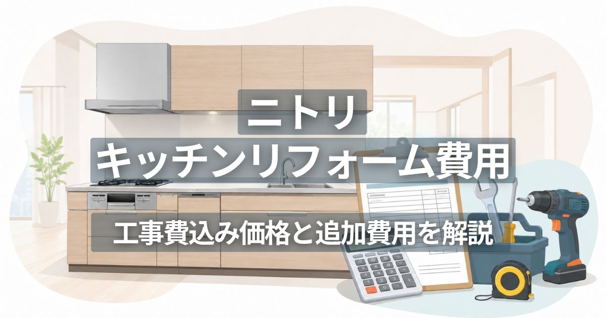 キッチン本体と工事、見積もりを組み合わせたリフォーム費用の説明用イラスト
