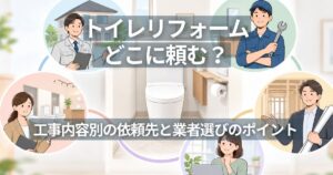 トイレリフォームの複数の依頼先候補を表した説明用イラスト