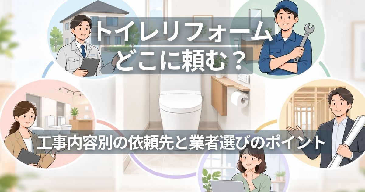 トイレリフォームの複数の依頼先候補を表した説明用イラスト